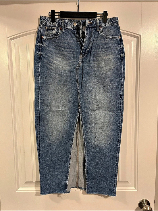 H&M Denim - H&M &Denim Front Slit Denim Midi Skirt Blue